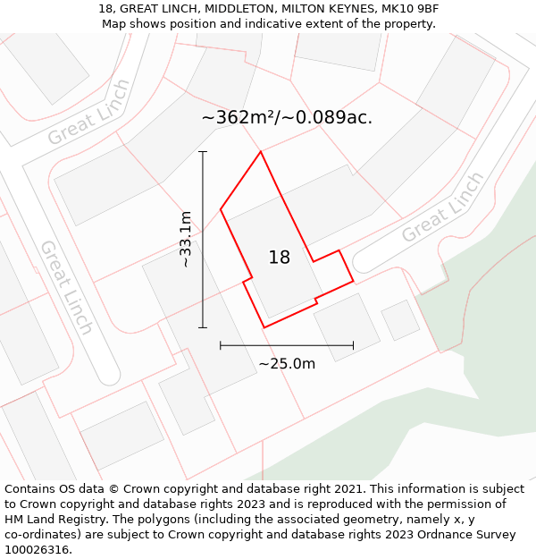 18, GREAT LINCH, MIDDLETON, MILTON KEYNES, MK10 9BF: Plot and title map