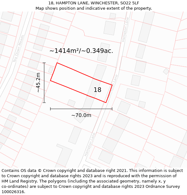 18, HAMPTON LANE, WINCHESTER, SO22 5LF: Plot and title map