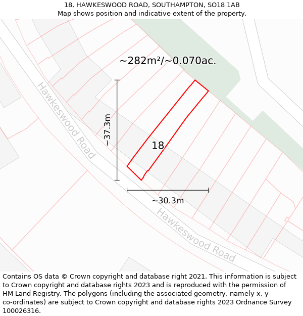 18, HAWKESWOOD ROAD, SOUTHAMPTON, SO18 1AB: Plot and title map