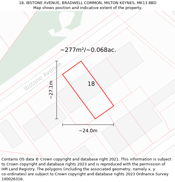 18, IBSTONE AVENUE, BRADWELL COMMON, MILTON KEYNES, MK13 8BD: Plot and title map