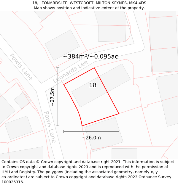 18, LEONARDSLEE, WESTCROFT, MILTON KEYNES, MK4 4DS: Plot and title map