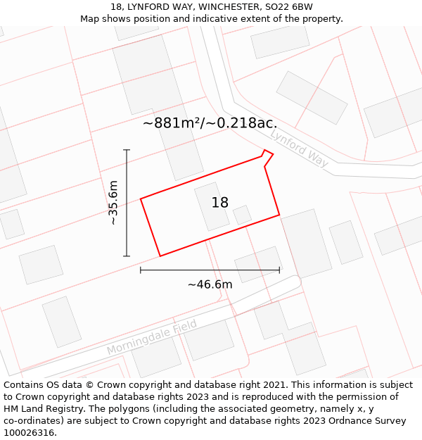 18, LYNFORD WAY, WINCHESTER, SO22 6BW: Plot and title map