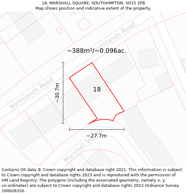 18, MARSHALL SQUARE, SOUTHAMPTON, SO15 2PB: Plot and title map