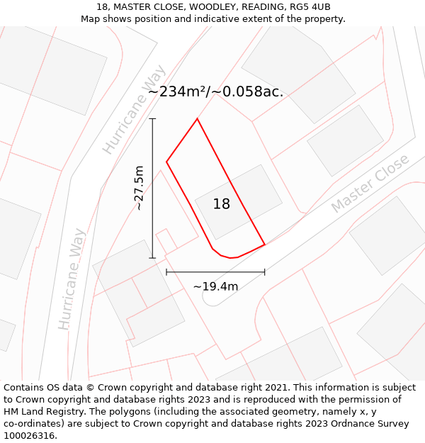18, MASTER CLOSE, WOODLEY, READING, RG5 4UB: Plot and title map