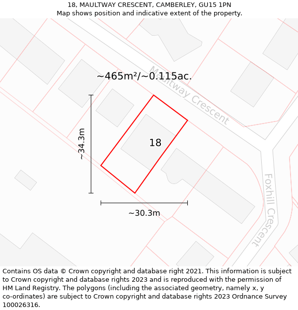 18, MAULTWAY CRESCENT, CAMBERLEY, GU15 1PN: Plot and title map