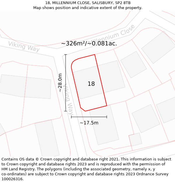 18, MILLENNIUM CLOSE, SALISBURY, SP2 8TB: Plot and title map