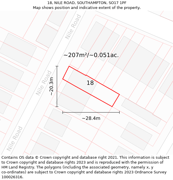 18, NILE ROAD, SOUTHAMPTON, SO17 1PF: Plot and title map