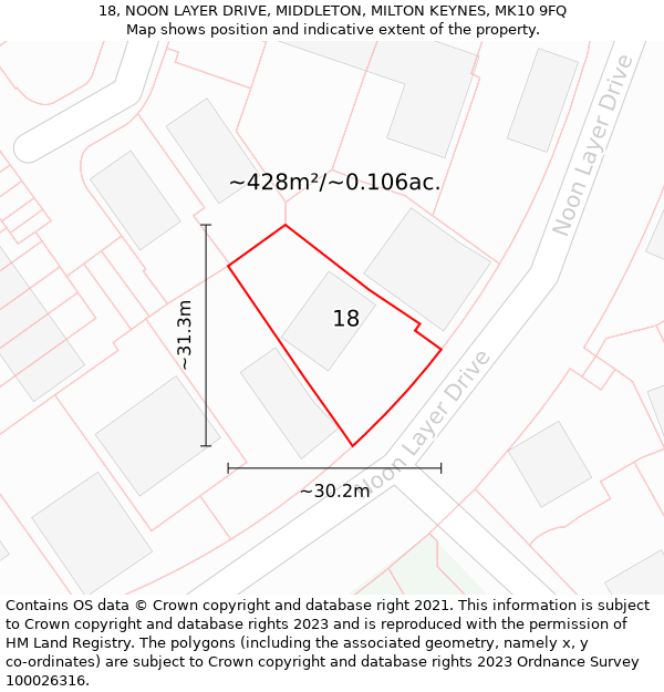 18, NOON LAYER DRIVE, MIDDLETON, MILTON KEYNES, MK10 9FQ: Plot and title map