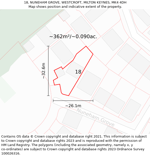 18, NUNEHAM GROVE, WESTCROFT, MILTON KEYNES, MK4 4DH: Plot and title map