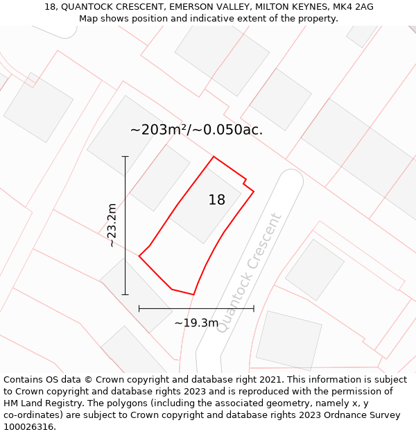 18, QUANTOCK CRESCENT, EMERSON VALLEY, MILTON KEYNES, MK4 2AG: Plot and title map