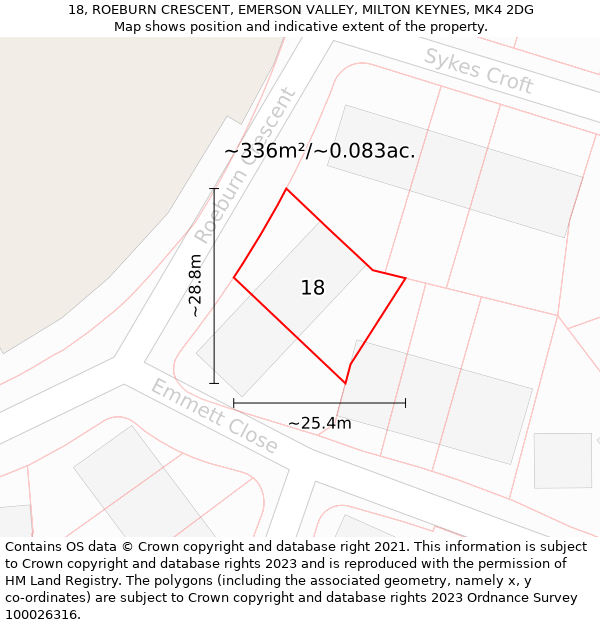 18, ROEBURN CRESCENT, EMERSON VALLEY, MILTON KEYNES, MK4 2DG: Plot and title map