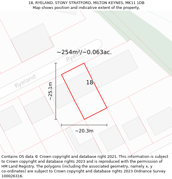 18, RYELAND, STONY STRATFORD, MILTON KEYNES, MK11 1DB: Plot and title map