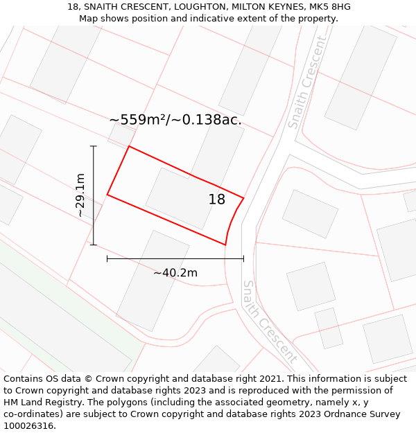 18, SNAITH CRESCENT, LOUGHTON, MILTON KEYNES, MK5 8HG: Plot and title map