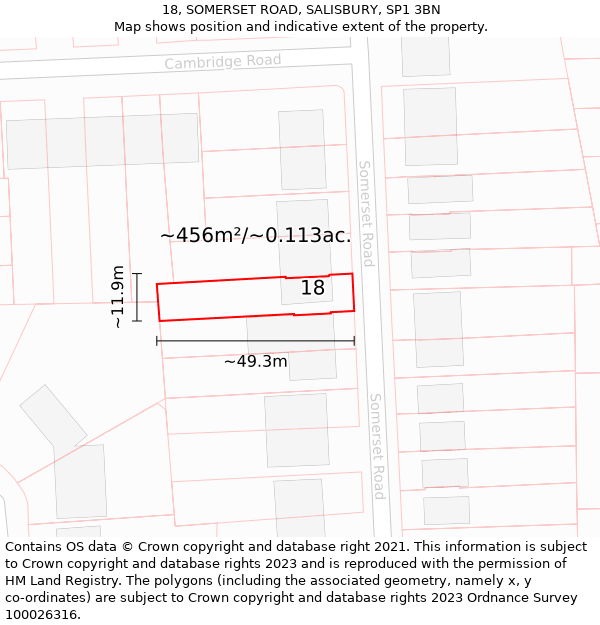 18, SOMERSET ROAD, SALISBURY, SP1 3BN: Plot and title map