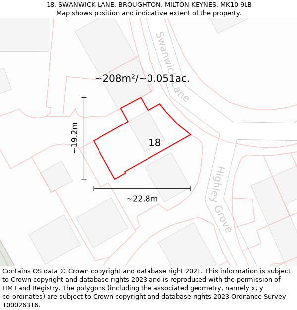 18, SWANWICK LANE, BROUGHTON, MILTON KEYNES, MK10 9LB: Plot and title map