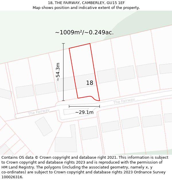 18, THE FAIRWAY, CAMBERLEY, GU15 1EF: Plot and title map