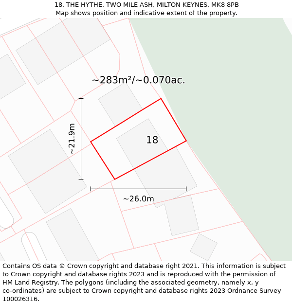 18, THE HYTHE, TWO MILE ASH, MILTON KEYNES, MK8 8PB: Plot and title map