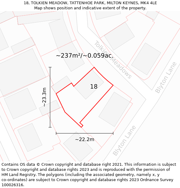 18, TOLKIEN MEADOW, TATTENHOE PARK, MILTON KEYNES, MK4 4LE: Plot and title map