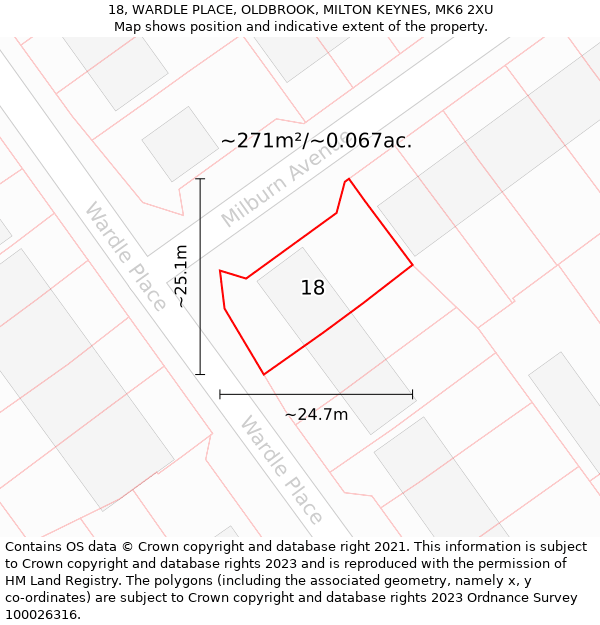 18, WARDLE PLACE, OLDBROOK, MILTON KEYNES, MK6 2XU: Plot and title map