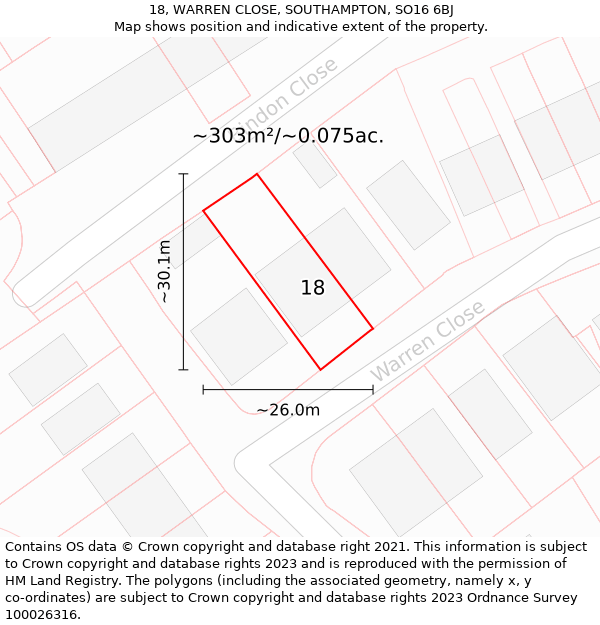 18, WARREN CLOSE, SOUTHAMPTON, SO16 6BJ: Plot and title map