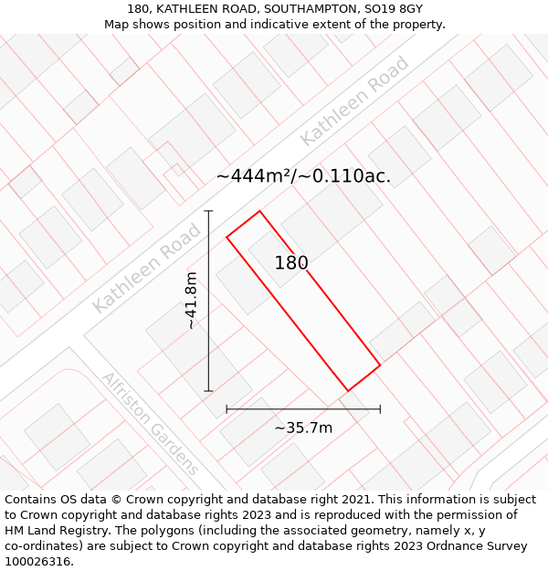 180, KATHLEEN ROAD, SOUTHAMPTON, SO19 8GY: Plot and title map