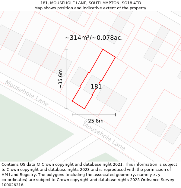 181, MOUSEHOLE LANE, SOUTHAMPTON, SO18 4TD: Plot and title map