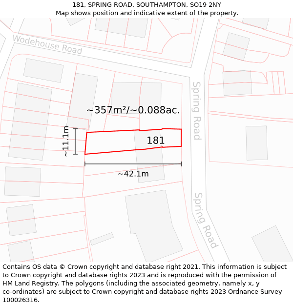 181, SPRING ROAD, SOUTHAMPTON, SO19 2NY: Plot and title map