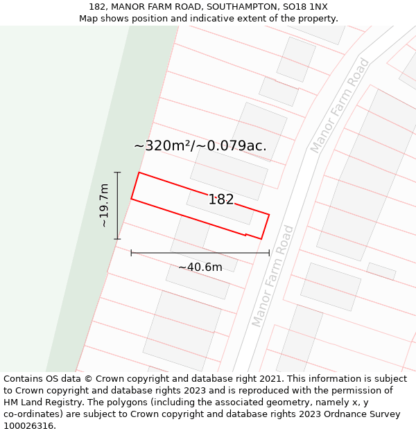 182, MANOR FARM ROAD, SOUTHAMPTON, SO18 1NX: Plot and title map