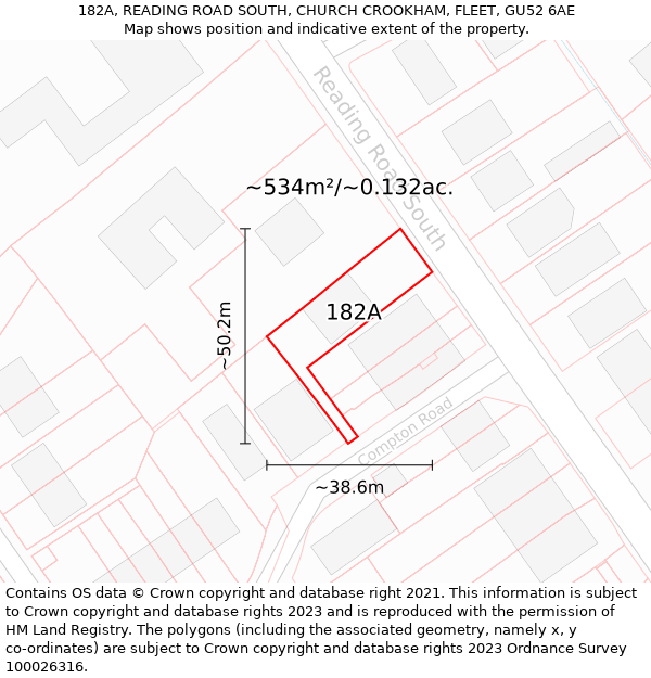 182A, READING ROAD SOUTH, CHURCH CROOKHAM, FLEET, GU52 6AE: Plot and title map