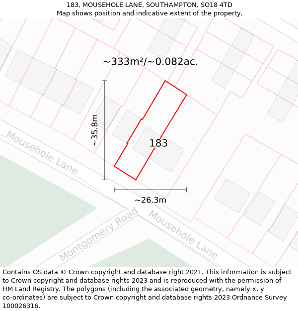 183, MOUSEHOLE LANE, SOUTHAMPTON, SO18 4TD: Plot and title map