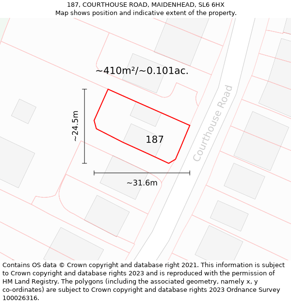 187, COURTHOUSE ROAD, MAIDENHEAD, SL6 6HX: Plot and title map