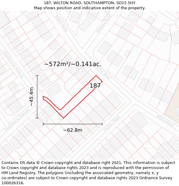 187, WILTON ROAD, SOUTHAMPTON, SO15 5HY: Plot and title map