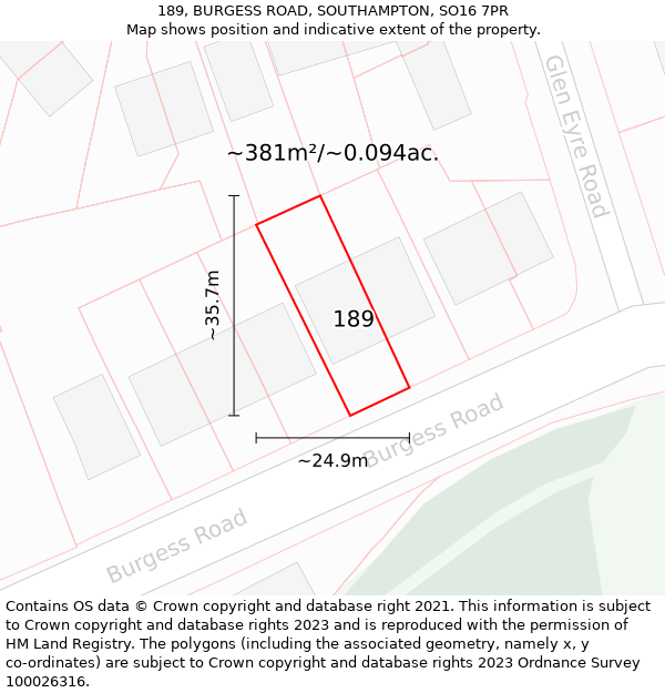 189, BURGESS ROAD, SOUTHAMPTON, SO16 7PR: Plot and title map