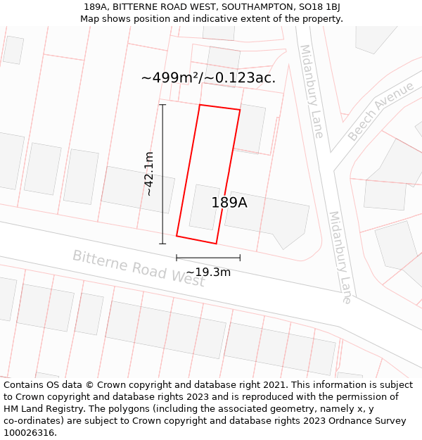 189A, BITTERNE ROAD WEST, SOUTHAMPTON, SO18 1BJ: Plot and title map