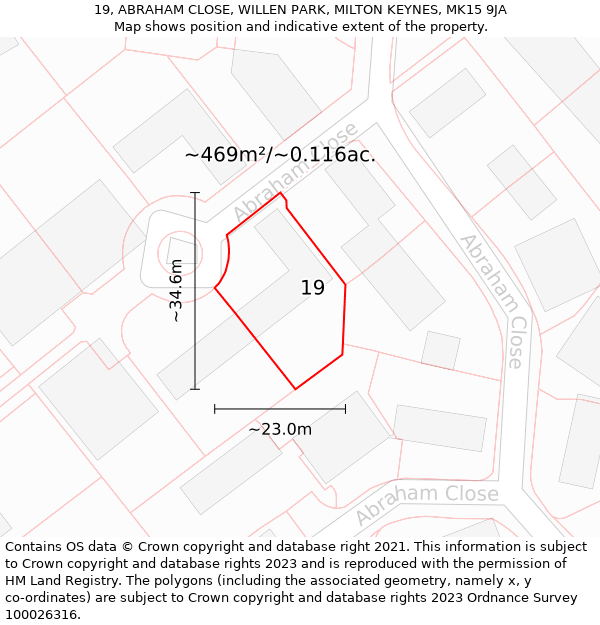 19, ABRAHAM CLOSE, WILLEN PARK, MILTON KEYNES, MK15 9JA: Plot and title map