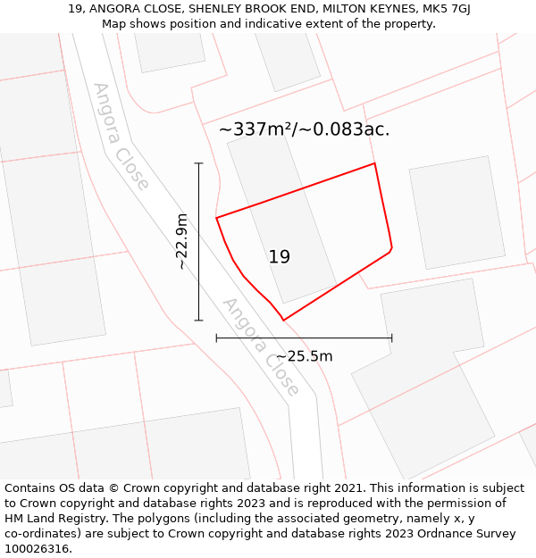 19, ANGORA CLOSE, SHENLEY BROOK END, MILTON KEYNES, MK5 7GJ: Plot and title map