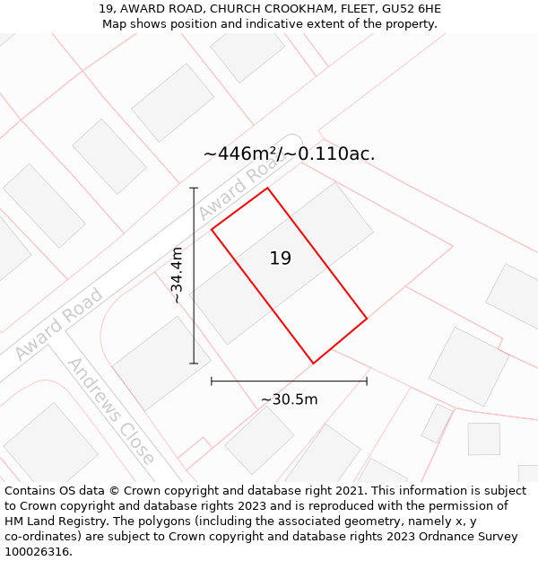 19, AWARD ROAD, CHURCH CROOKHAM, FLEET, GU52 6HE: Plot and title map