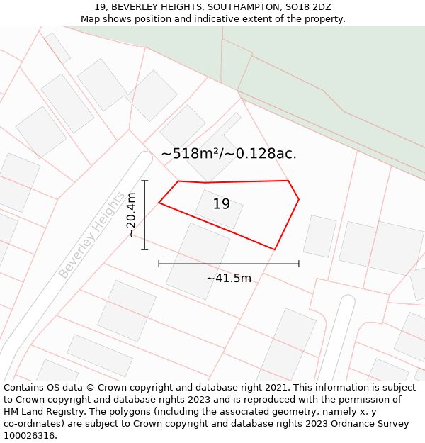 19, BEVERLEY HEIGHTS, SOUTHAMPTON, SO18 2DZ: Plot and title map