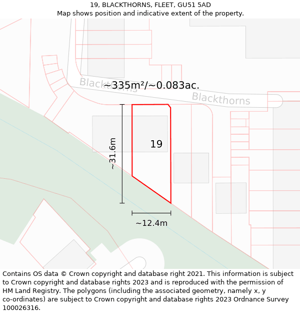 19, BLACKTHORNS, FLEET, GU51 5AD: Plot and title map