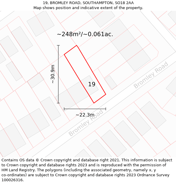 19, BROMLEY ROAD, SOUTHAMPTON, SO18 2AA: Plot and title map