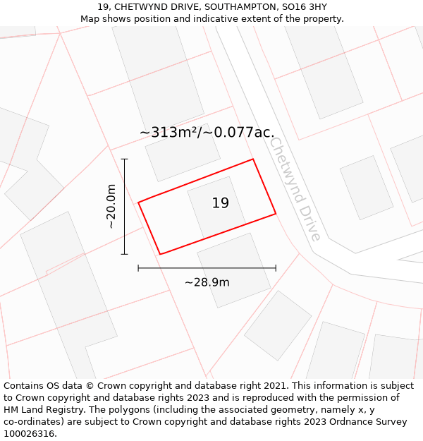 19, CHETWYND DRIVE, SOUTHAMPTON, SO16 3HY: Plot and title map