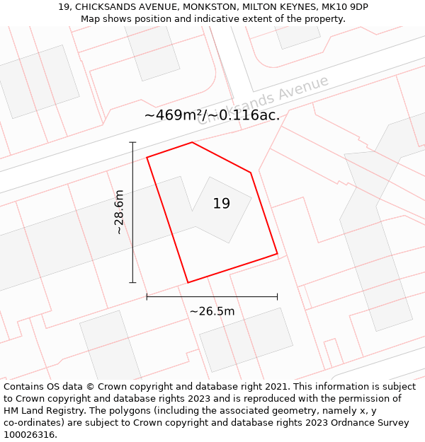 19, CHICKSANDS AVENUE, MONKSTON, MILTON KEYNES, MK10 9DP: Plot and title map
