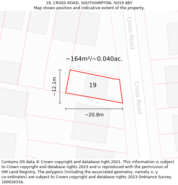 19, CROSS ROAD, SOUTHAMPTON, SO19 4BY: Plot and title map