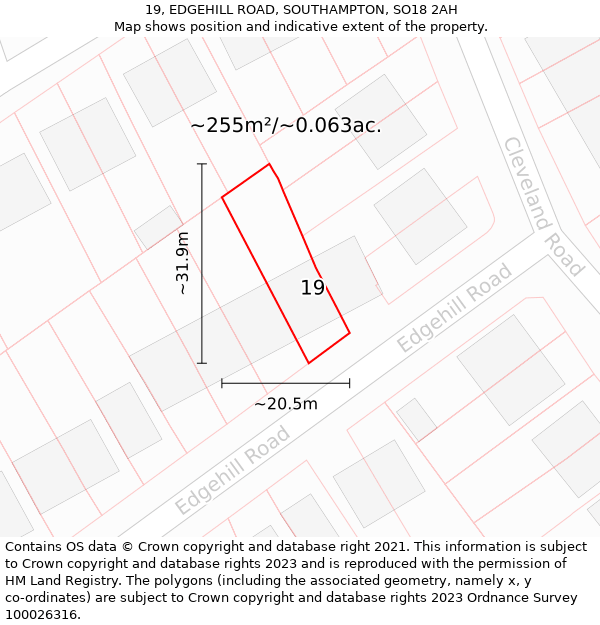 19, EDGEHILL ROAD, SOUTHAMPTON, SO18 2AH: Plot and title map