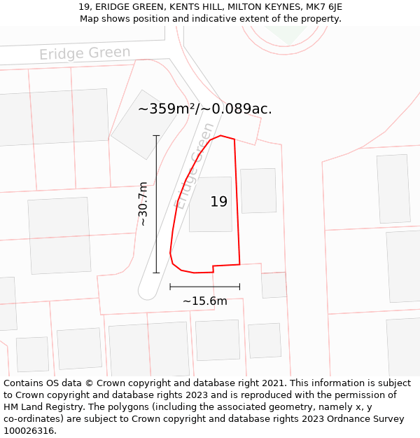19, ERIDGE GREEN, KENTS HILL, MILTON KEYNES, MK7 6JE: Plot and title map