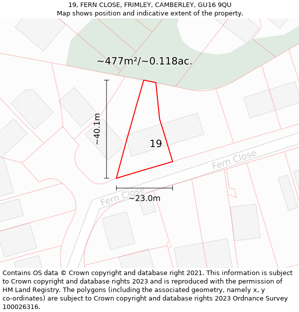 19, FERN CLOSE, FRIMLEY, CAMBERLEY, GU16 9QU: Plot and title map