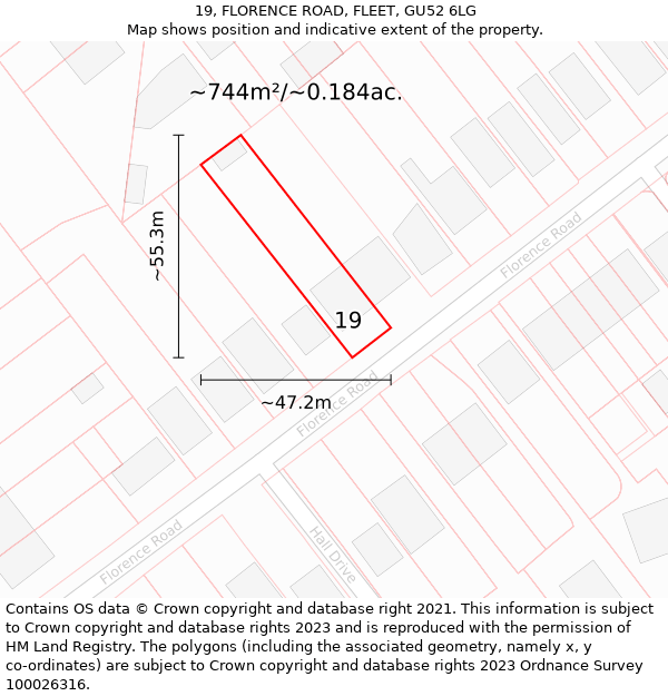 19, FLORENCE ROAD, FLEET, GU52 6LG: Plot and title map