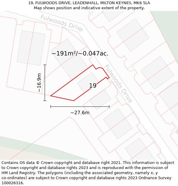 19, FULWOODS DRIVE, LEADENHALL, MILTON KEYNES, MK6 5LA: Plot and title map