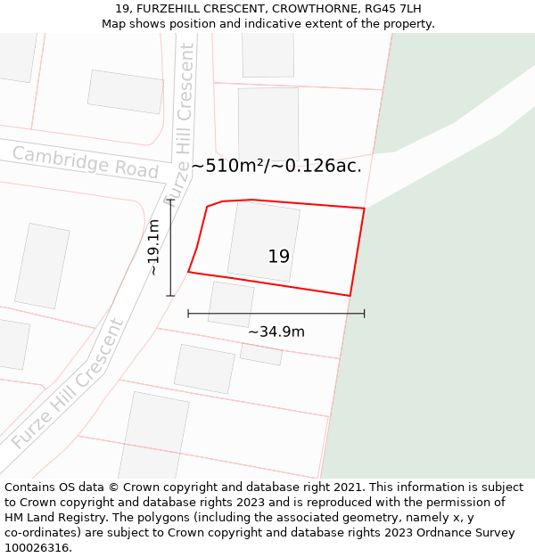 19, FURZEHILL CRESCENT, CROWTHORNE, RG45 7LH: Plot and title map