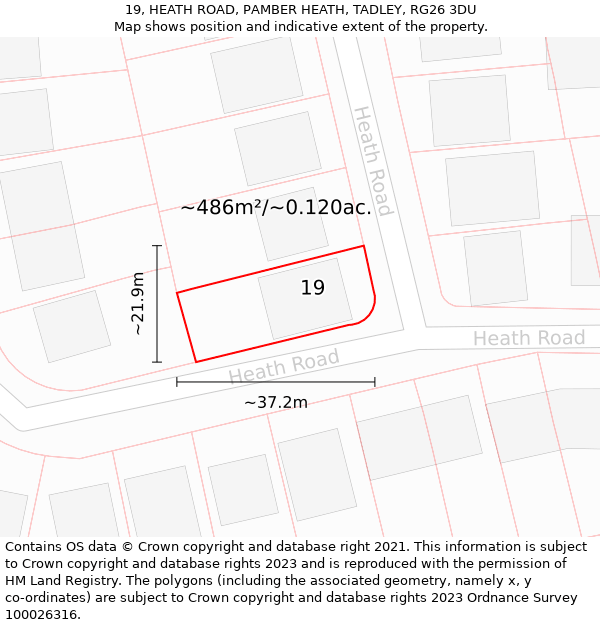 19, HEATH ROAD, PAMBER HEATH, TADLEY, RG26 3DU: Plot and title map